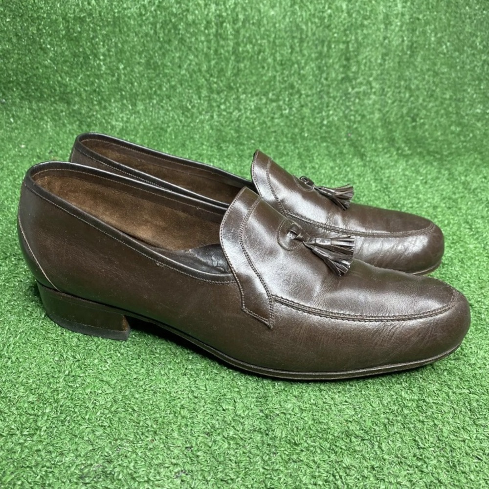BALLY Vintage Brown Leather Slip on Tassel Leather Dress Mens Shoes Size 8.5